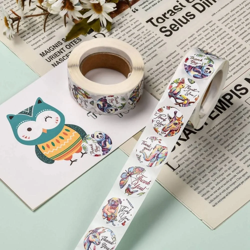 500 pcs Animals Thank You Sticker Roll